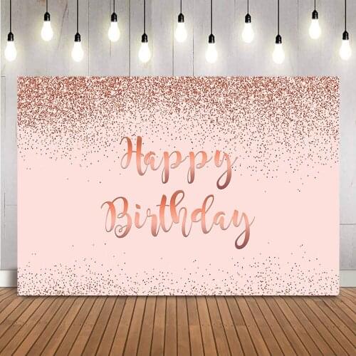 Rose Gold Glitter Birthday Backdrop for Photography Adult Women Theme Party Decoration Supplies Photocall 30th 40th 50th 60th