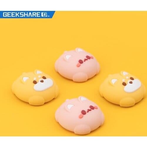 GeekShare Cute Dog Cat 4Pcs Silicone Joy Con Thumb Grip Set Joystick Caps For PS4&PS5&NS Pro Cover Analog Thumb Stick Grips