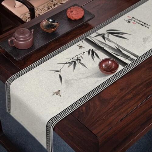 Chinese Table Runner Cotton Linen Zen-like Painting Tea Mat Table Runner Vintage Painting Linen Tea Table Cloth Art Home Decor