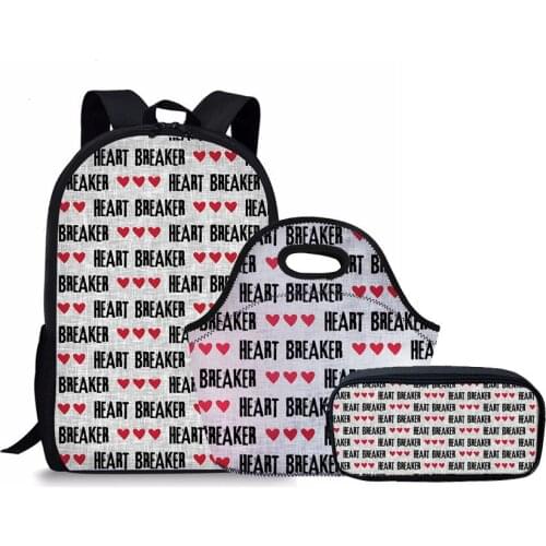 NOISYDESIGN Backpacks Set School Bags Heart Breaker Pattern School Backpack for Girls School Satchel Mochila Infantil Rucksack