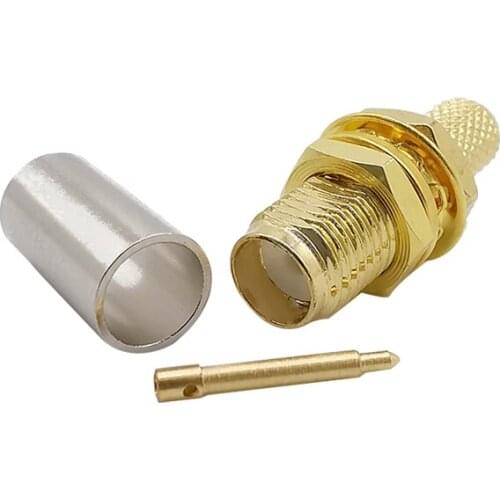 RP SMA Female Jack Nut Bulkhead Crimp Solder RF Coaxial Coax Wire Connector Adapter for RG58 RG142 RG400 LMR195 Cable