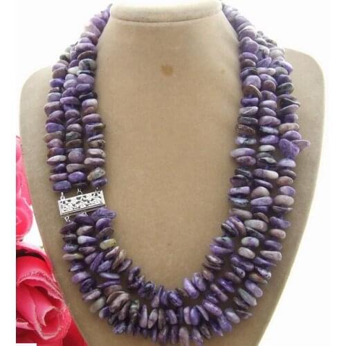 Beautiful 18" 3row Natural Purple bead Necklace