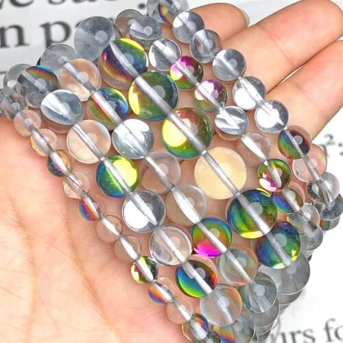 AAA Fuchsia Green Austrian Crystal Glitter Stone Bead Round Flash Moonstone Beads For Jewelry Making Diy Bracelet 6 8 10 12mm