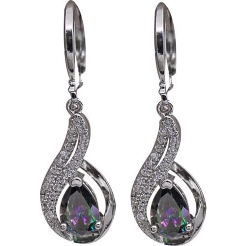 Hot Sales Fashion Women Faux Topaz Shiny Rhinestone Water Drop Leaverback Earrings Gift