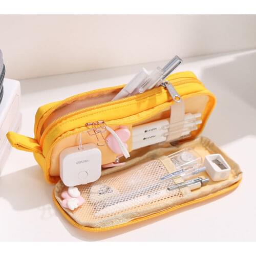 Multi-layer large-capacity stationery bag, creative canvas stationery storage bag for boys and girls desk organizer bag