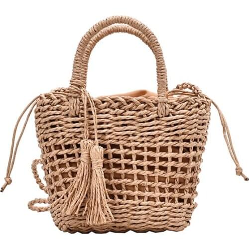 Fashion hollow small Cherry straw bag handmade shoulder woven bag holiday beach handbag cute woven cherry cross-body bag