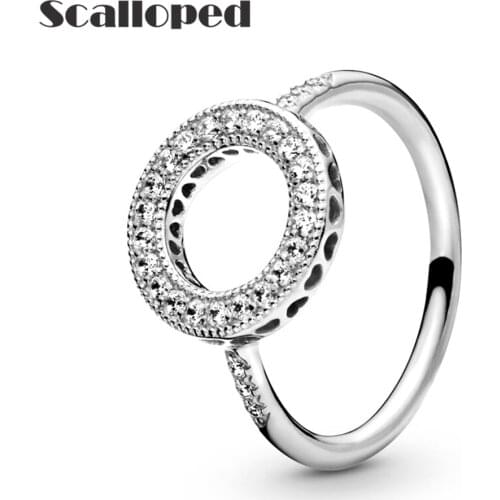 SCALLOPED Classic Circle Sparkling Zircon Wedding Rings Women Factory Direct Sales Hollow Heart Engagement Party Jewelry