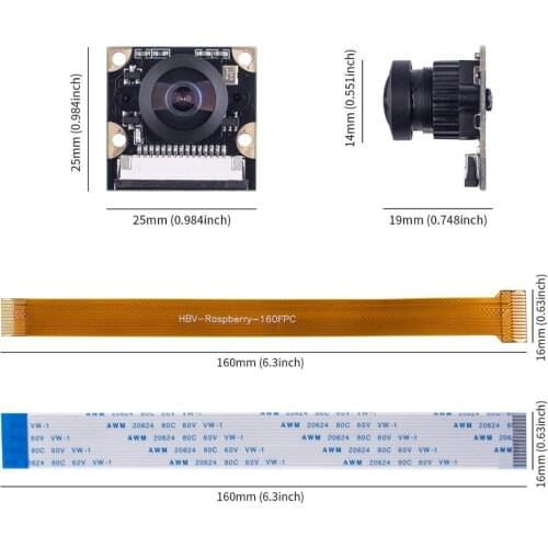Unihobby Raspberry Pi 4 Camera Module 5 Megapixels 1080p OV5647 Sensor Adjustable Focus Wide Angle Fish-Eye Camera Lenses Webcam