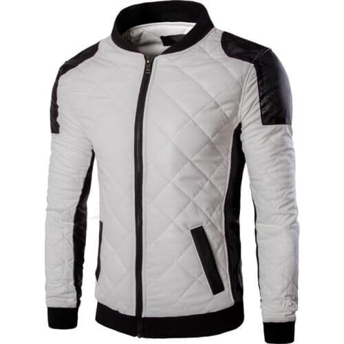 2020 Autumn winter New male Leather Jacket Fashion Black White Patchwork Men Society Business Casual Plaid leather Jacket Coat