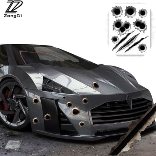 ZD Car Styling Sticker Cover 3D Bullet Hole Accessories for Fiat VW Polo Golf MK4 4 MK7 Touran T5 Bora Skoda Rapid Fabia Yeti