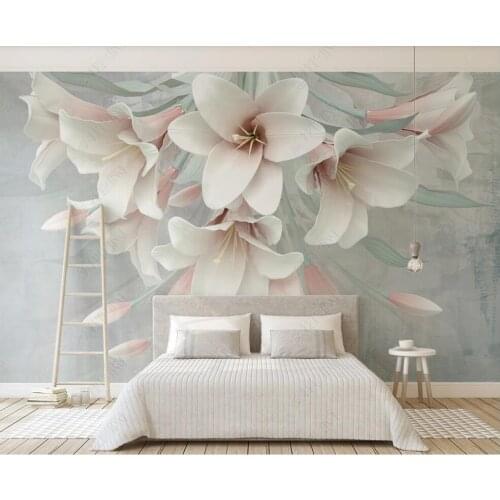 Custom mural 3d photo wallpaper Modern pink lily flower relief home decor living room 3d wall murals wallpaper for walls 3 d