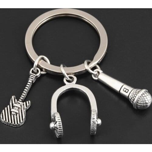 New Music Star Keychain Instrumentalist Key Ring Music Lover Gift Music Microphone Guitar DIY Jewelry Handmade