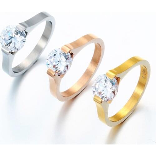New Arrival Classical Women Engagement Stainless Steel Rings Big CZ Stone Female Ring for Wedding Bride