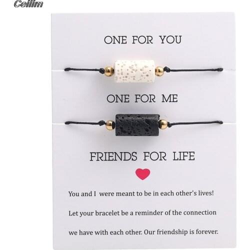 New DIY Charm Bracelet For Friendship Couples 2pcs/set Volcanic Stone Bracelet Bead Bangles Women Man Lucky Wish Jewelry