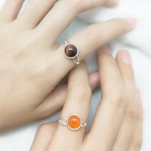 Boho Natural Stone Wedding Rings for Women Handmade Big 8mm Stone Tigereye Moonstone Opal Malachite Engagement Rings Party Gifts