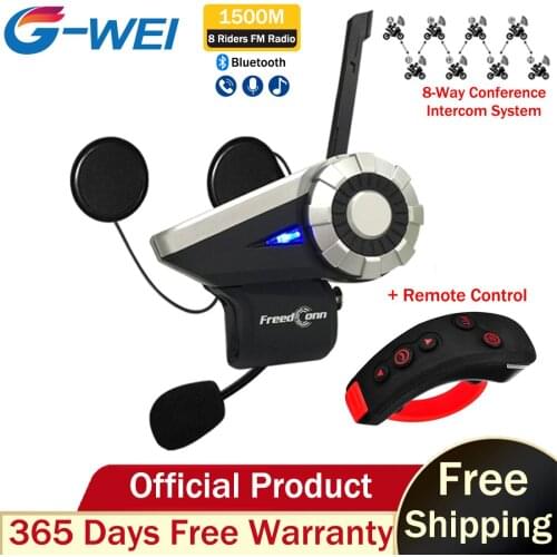 T-Rex Full-Duplex 1500M Motorcycle Group Talk System BT Interphone FM Radio Bluetooth Helmet Intercom Headset + Remote Control