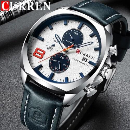 Relogio Masculino CURREN Watch Men Waterproof Chronograph Sport Military Male Clock Top Brand Luxury Leather Man Wristwatch
