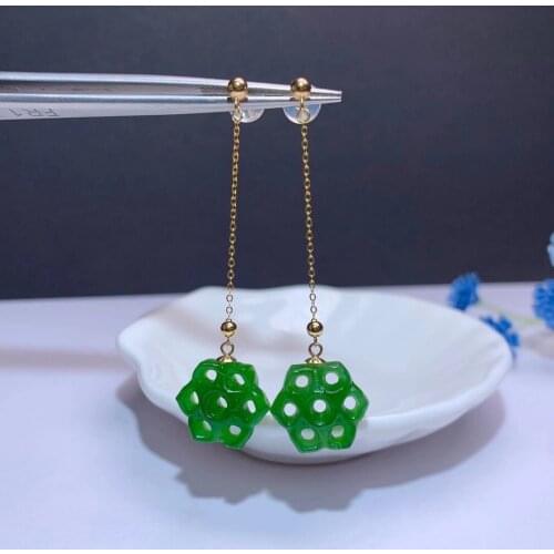 SHILOVEM 18k yellow gold real Natural Jasper drop earring fine Jewelry women wedding plant wholesale gift new myme12126681by