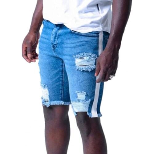 Half Pants Ripped Skin-friendly Polyester Fashion Men Denim Shorts for Daily Wear