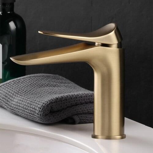 Basin Faucet Luxury Brushed Gold Single Handle Hot/Cold Taps Bathroom Sink Faucet Brass Deck Mounted Mixer Black White Chrome