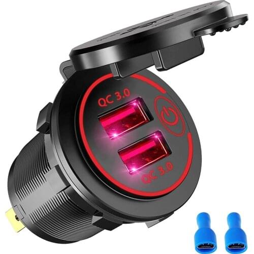 Waterproof Dual USB Ports Fast Charger Suitable for Car Boat Marine RV Socket Adapter Touch Button Auto USB Charger Replacement
