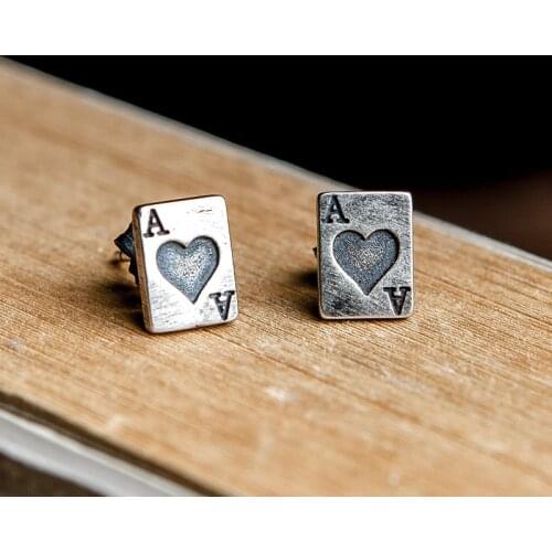 925 Sterling Silver Hearts Poker Stud Earrings Women Men Earrings Vintage Party Wedding Jewelry Gifts for Girls Women Jewelry