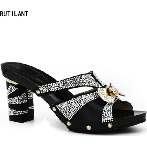 African Women Wedding High Heels Shoes Woman Open Toe Ladies Pumps Women Shoes Party Wedding Shoes Decorated with Rhinestone
