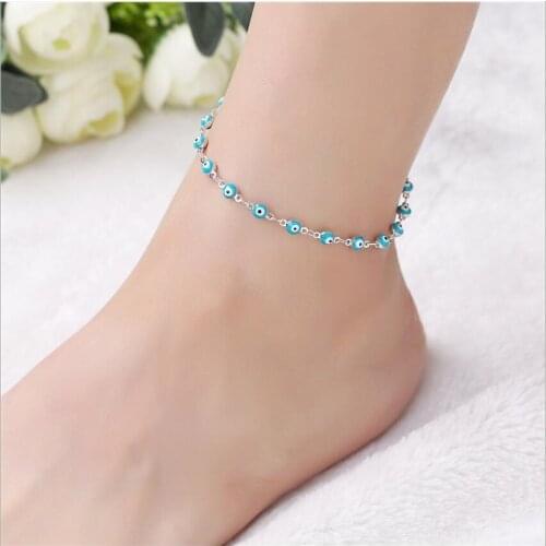 Bohemian Beads Ankle Bracelet for Women Leg Chain Blue Evil Eye Pendant Anklet Summer Beach Foot Jewelry S1878