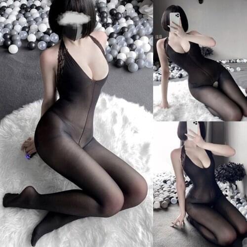 Womens Sexy Bodysuit Passion Erotic Backless Stockings Deep V Crotchless Free Take Off Uniform with Lace Halter