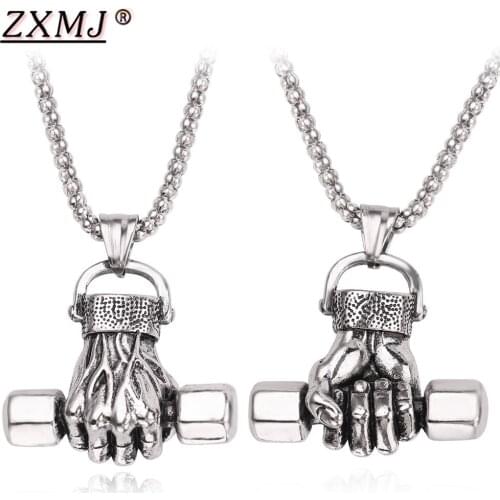 ZXMJ Dumbbell necklace Pendant Sport Fitness Weight Lifting For Men Women Necklace Jewelry Weightlifting Charm Vintage colour