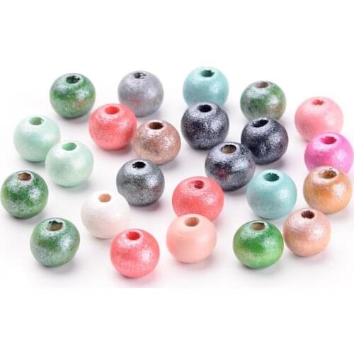 200Pcs Colorful Silver Plated DIY Wooden Beads Round Ball Spacer Beads For Jewelry Making Natural Wood 5*6mm 7*8mm