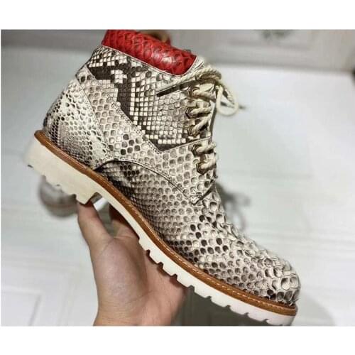 2021 new design 100% real genuine snake skin python leather leisure boots shoe cow skin lining beige color