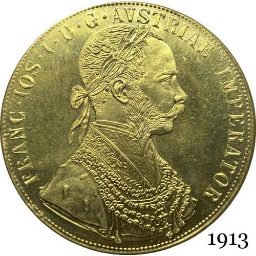 Austria Habsburg 1913 4 Ducats Franz Joseph I Austrian Emperor Double headed Austro Hungarian Eagle With Crown Gold Copy Coin