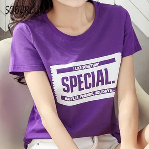 SOBURLUR Basic Womens T-shirt Loose Text Oversize Plusize T-shirts Casual Crop Top Woman Clothes Tees Short Sleeve T shirt Tops