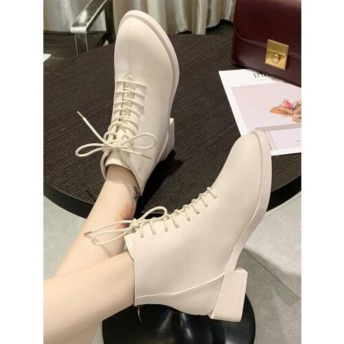White Martin Boots Women British Wind 2020 New Spring and Autumn single boot thick black boots handsome boot
