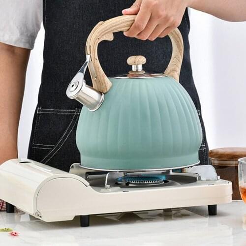 3.5L Whistling Tea Kettle Water Kettle Stainless Steel, Comfortable Grip, Wood Pattern Handle, Pumpkin Pattern