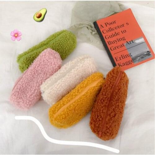 Cute Multicolor Lamb Plush Pencil Case Girls Cosmetic Bag Student Storage Bag Coin Purse Pencil Case Office Pencil Case