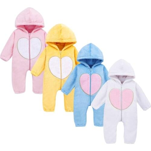 Toddler Baby Romper Newborn Baby Boy Girl Long Sleeve Romper Hooded Jumpsuit Outfits Plush Clothes Size 0-24M