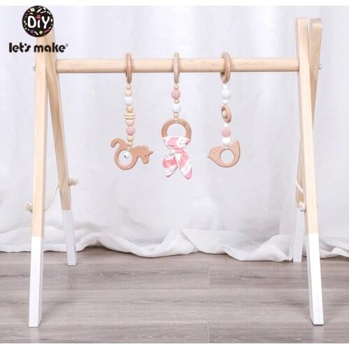 Lets Make 1set Baby Rattle Wooden Teether Bunny Ear Wood Beads Play Gym Wooden Toys Montessori Toy For Baby Activities Toys