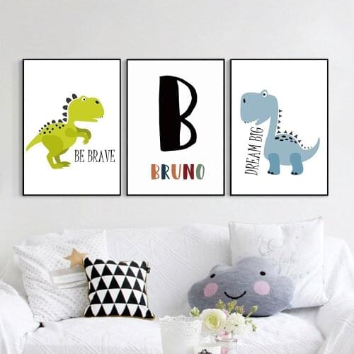 Dinosaur Animal Print Custom Name Wall Art Canvas Poster Nursery Painting Playroom Baby Posters Wall Pictures For Boy Room Decor