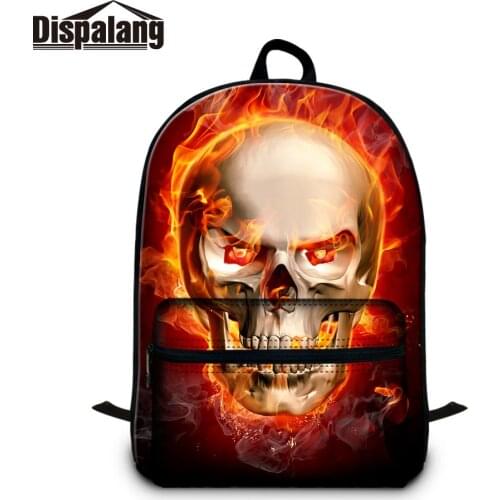 Dispalang Fashion Design Skull Fire Picture Printing Cotton Laptop Backpack for Unisex Newfangled Notebook Bag for 14 inch i pad