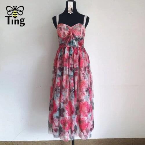 Tingfly 2021 Hot Designer Floral A Line Vintage Elegant Party Night Dress Strap Summer Sexy Goblincore Midi Dress Elbise Robes