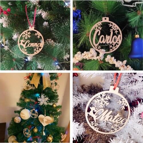 Personalized name ornaments Custom CHRISTMAS baubles set, Wooden hanging PERSONALISED gift, Laser cut snowflakes CHRISTMAS tree