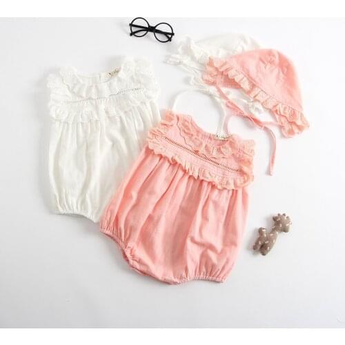 2018 fashion baby bodysuit + hats 2 pieces bodysuits set sweet baby girl summer clothes , infant girl Sleeveless Lace Outfits