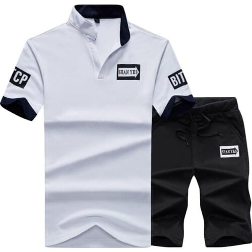 Summer Mens Short Set 2021 Casual Tracksuits Men Sets Brand Clothing Sportswear Suits Stand Collar Tops Street T Shirt + Shorts