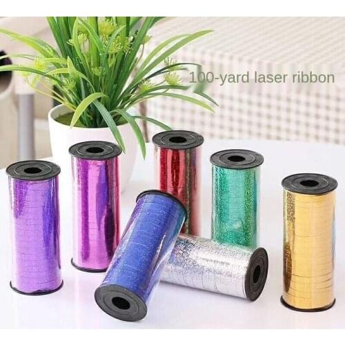 Ribbon Balloon Ribbon Tie Rope Ribbon Birthday Decoration Wedding Room Celebration Arrangement 100 Yard Laser Gold Silver Ribbon