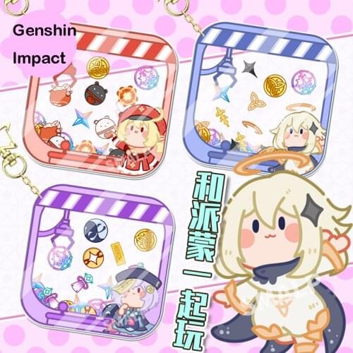 Hot Anime Genshin Impact Klee Qiqi Paimon Cute Keychain Shake Fighter Bag Pendant Cartoon Keyrings Student Toy Cosplay Gifts