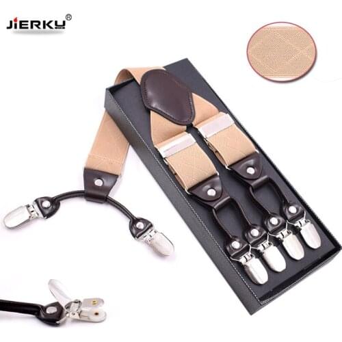 Mans Suspenders 6 Clips Plaid Pattern Braces Adjustable Elasticity Suspensorio Bretelles Hommes Y-Back ligas Tirantes