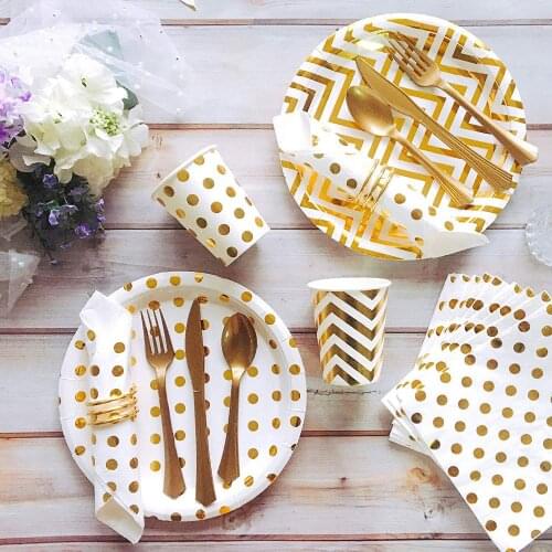 Bronzing gold dot Wedding party tableware set paper cup plate for Party Supplies Baby Shower Disposable tableware birthday party