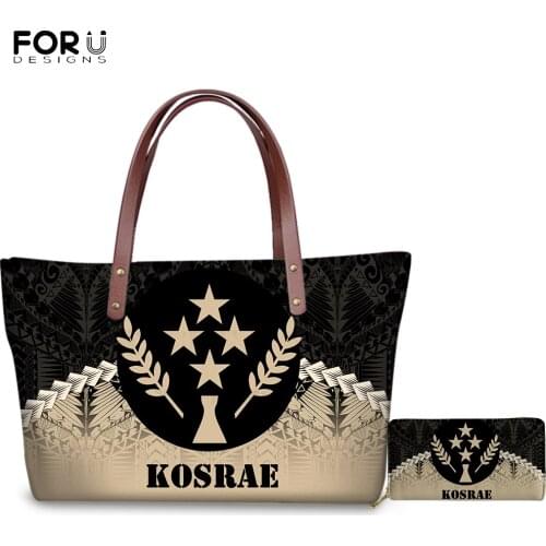 FORUDESIGNS New Fashion Women Luxury Design Tote Bag 2Pcs/Set Handbag&Wallet Kosrae Polynesian Tribal Style Print Shoulder Bolsa